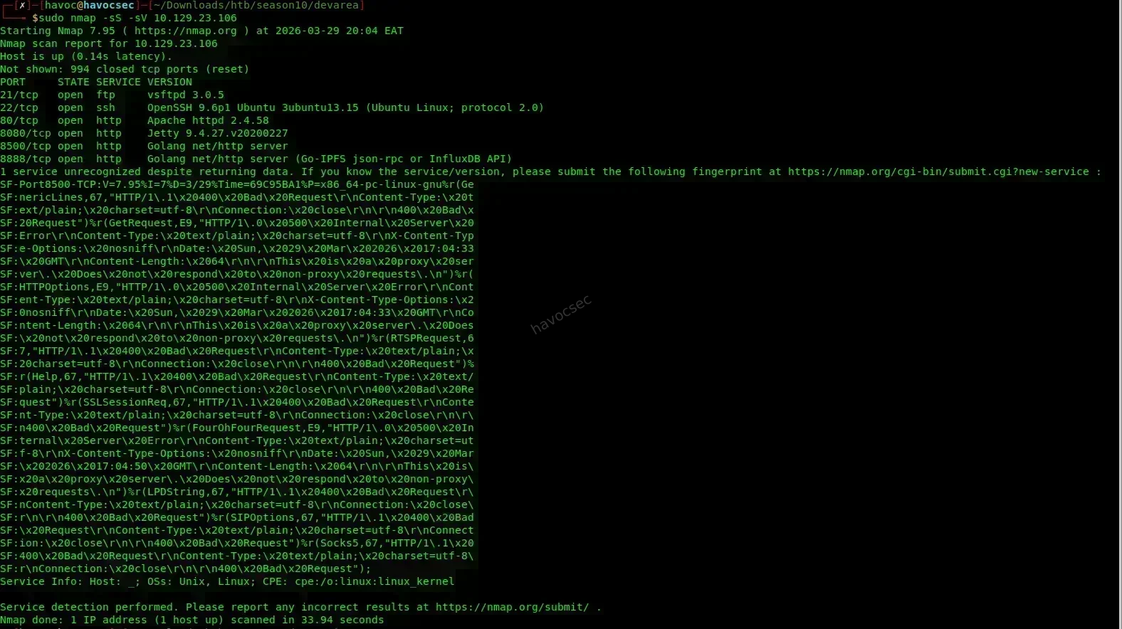 Nmap scan results