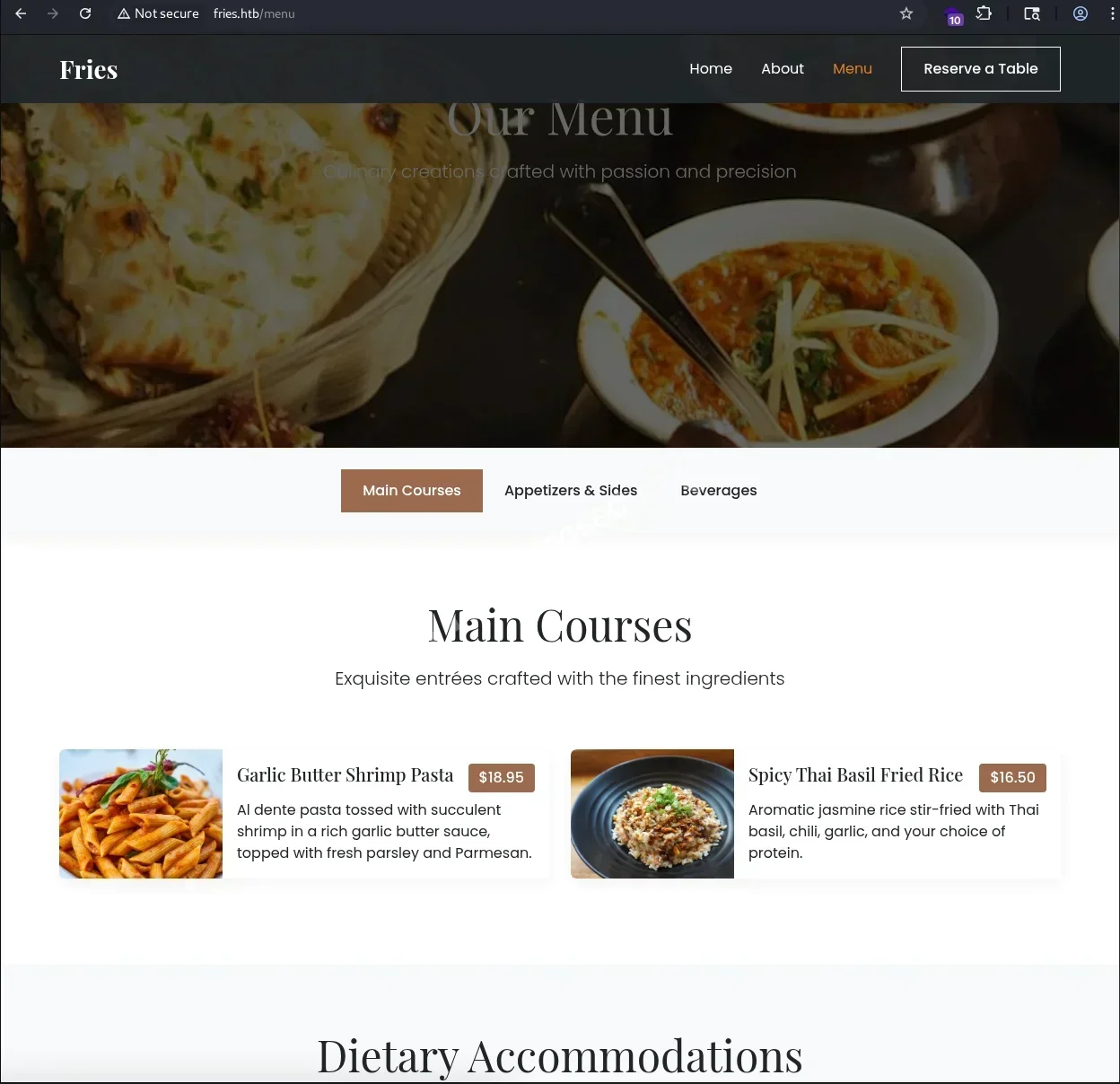 Fries Website Menu